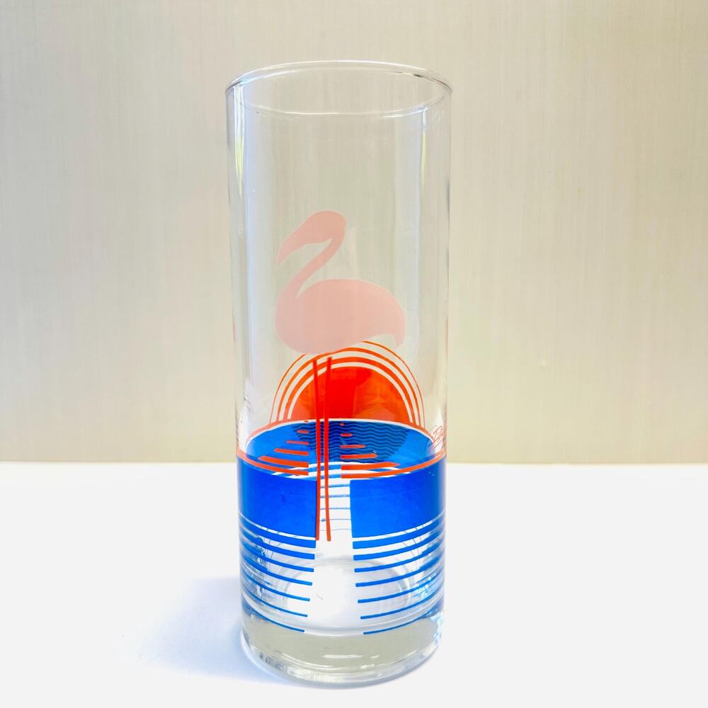 Vintage Pink Flamingo Sunset Panache Drinking Glass Tumbler Cocktail Barware